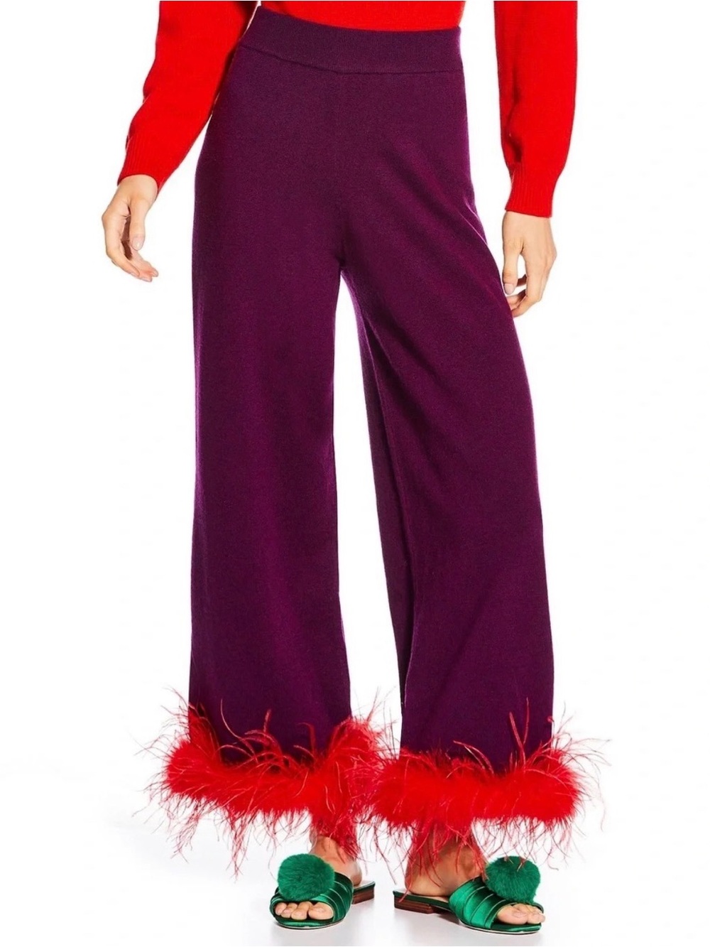NWT Antonio Melani x The Nat Note Chula Feather Trim Wide Leg Pants M Party Wool